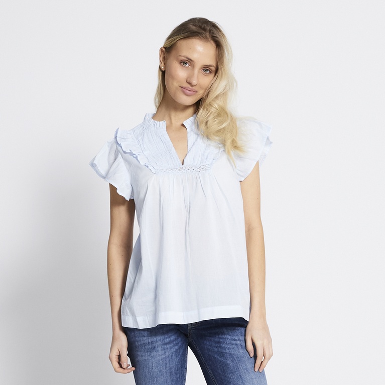 V-neck frill blouse "Ilona" Light blue